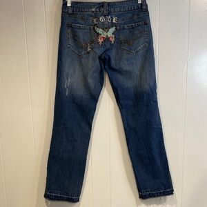 Younique Jeans Straight Leg Boho Hippie Rivet Detail Butterfly Embroidery Sz 13